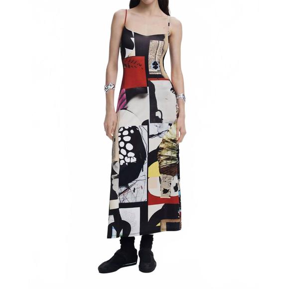 NEW DESIGUAL maude scoopneck midi dress in multi - Picture 1 of 10
